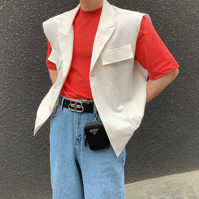 

Spring New Korean Vest Men's Slim Fashion Solid Color Casual Dress Vest Men Streetwear Wild Lapel Suit Vest Mens M-L