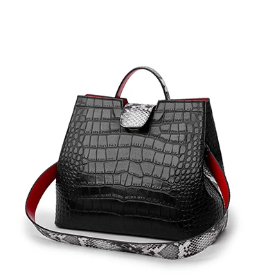 Роскошные сумки из крокодиловой кожи, женские сумки из змеиной кожи с широким плечевым ремнем, сумка-мешок, дизайнерская сумка на плечо с пряжкой, вместительные сумки - Цвет: big black