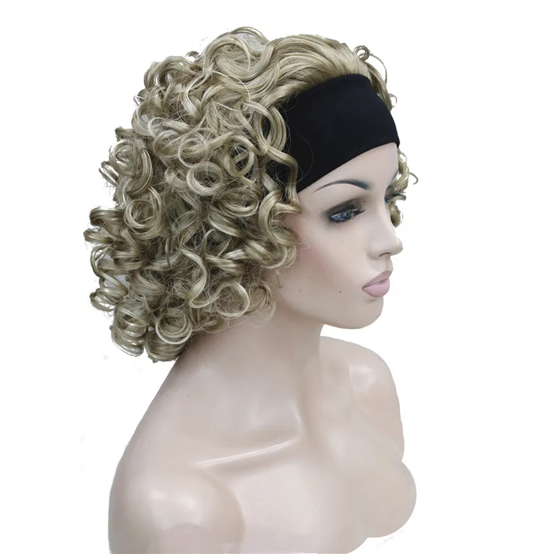 StrongBeauty короткий кудрявый черный синтетический парик с головной повязкой для женщин - Цвет: L16-613