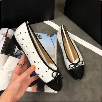 

2020 New women Genuine leather ballet flat shoes diamond lattice ballerina dancing single shoes pregnannt women casual shoes