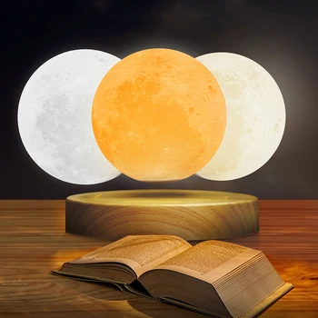 

3D Magnetic Levitating Moon Lamp Night Light Automatic Spinning Romantic Home Decor Wooden Base 10cm Night Lamp Floating