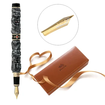 

Luxury Dragon Fountain Pen Leather Gift Box Set Metal Ink Pen Business Supplies Stationery Caneta Tinteiro