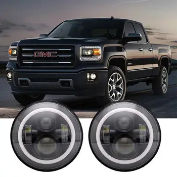 

For Lada 4x4 urban Niva Patrol Y60 2PCS 7 Inch Round Halo LED Headlight 7" DRL Angle Eye LED Projector Headlamp for Hummer H1 H2