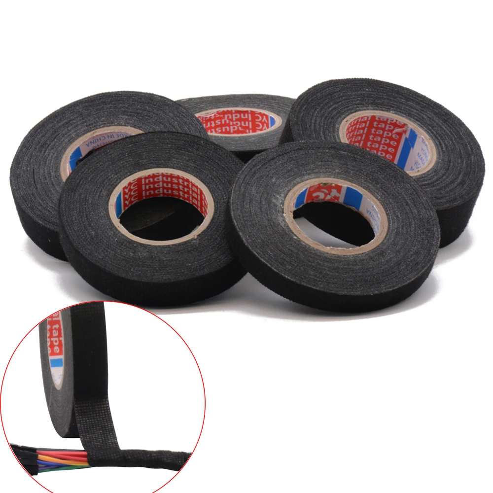 4 stuks weefseltape, zwart, 19 mm x 15 m, zelfklevende textielband voor