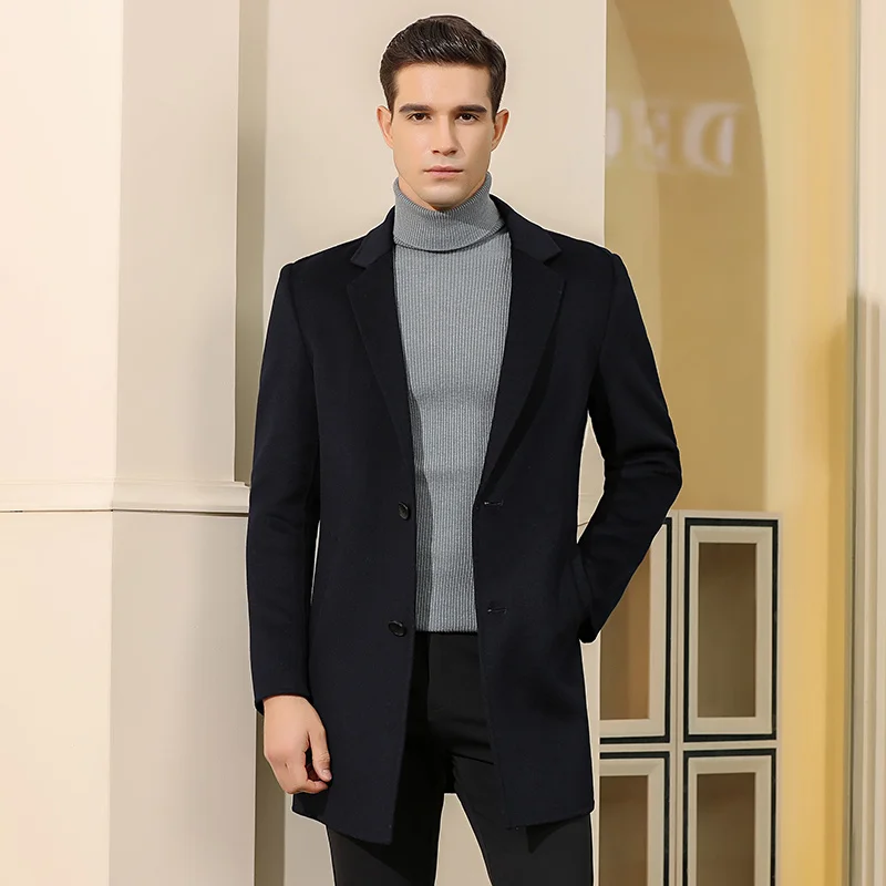

2019 winter new double-faced woolen coat in the long section type oblique pockets lapel casual youth woolen coat
