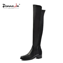 Женские ботфорты Donna-in, сапоги из натуральной кожи на каблуке, черные сапоги выше колен с круглым носком на сезон осень-зима