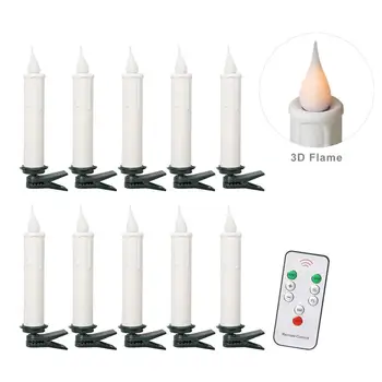 

GiveU Set of 10 Taper Remote Control LED Christmas Tree Candles with Clip, Battery Included, White