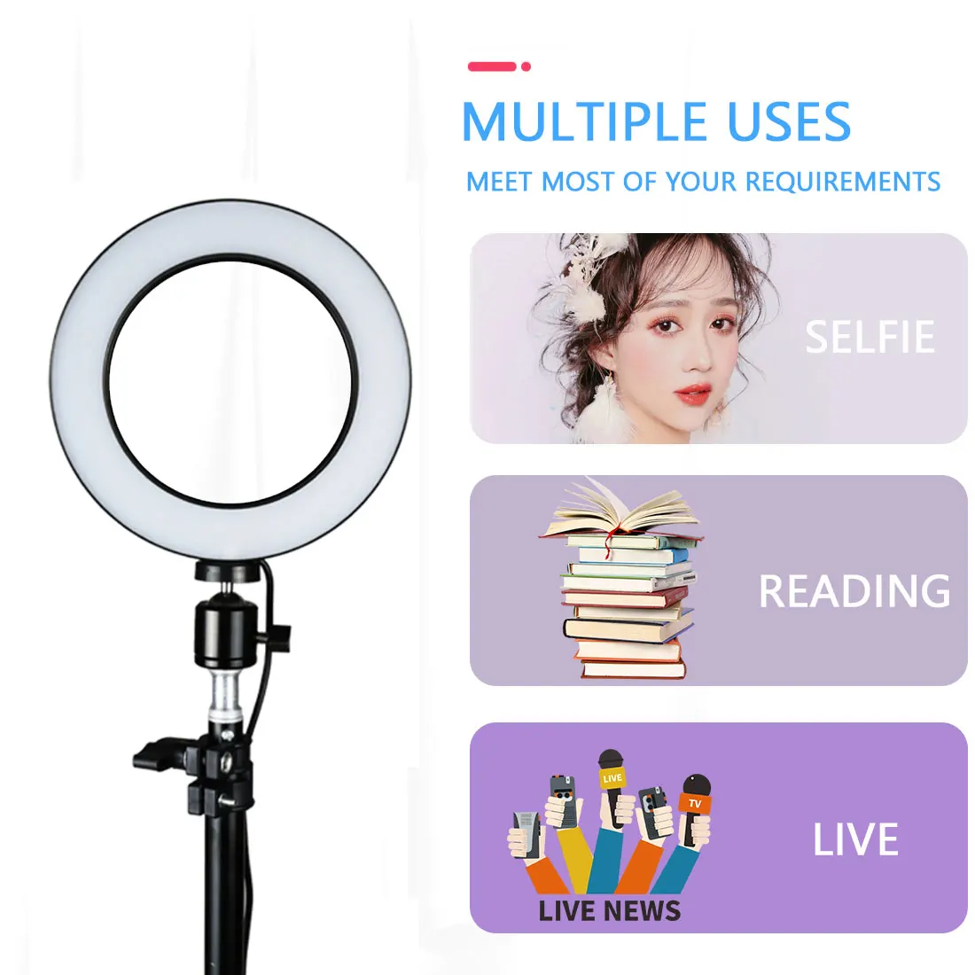 

LED Selfie Ring Light Dimmable Video Photography Fill Light Ring Lamp with Phone Holder Tripod Stand for Live Makeup Youtube