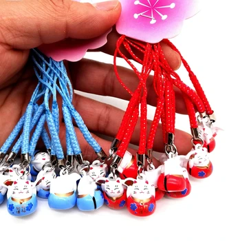 

50pcs cartoon lucky cat Pendant Cell Phone Charm Straps with Bell Cartoon Cell Phone Strap Bell Charm