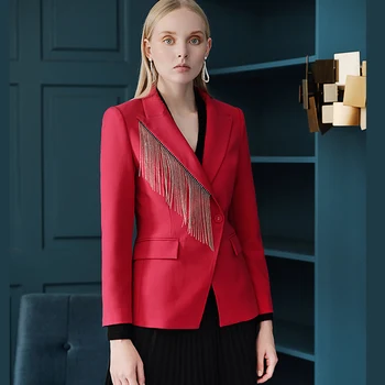 

Women's Tassel Blazers Outerwear Tops Covered Pockets Notched V-neck New Spring Autumn