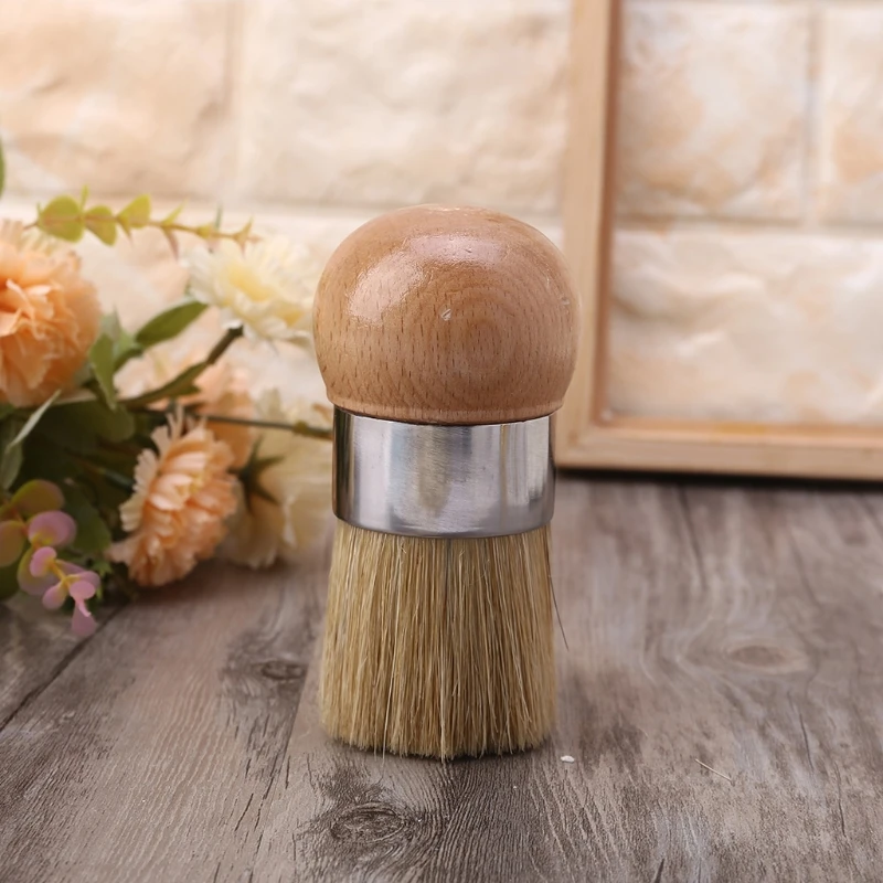Round Chalk Paint Wax Brush Ergonomic Wood Handle Natural Bristle Brushes Furniture DIY Painting Waxing Tool