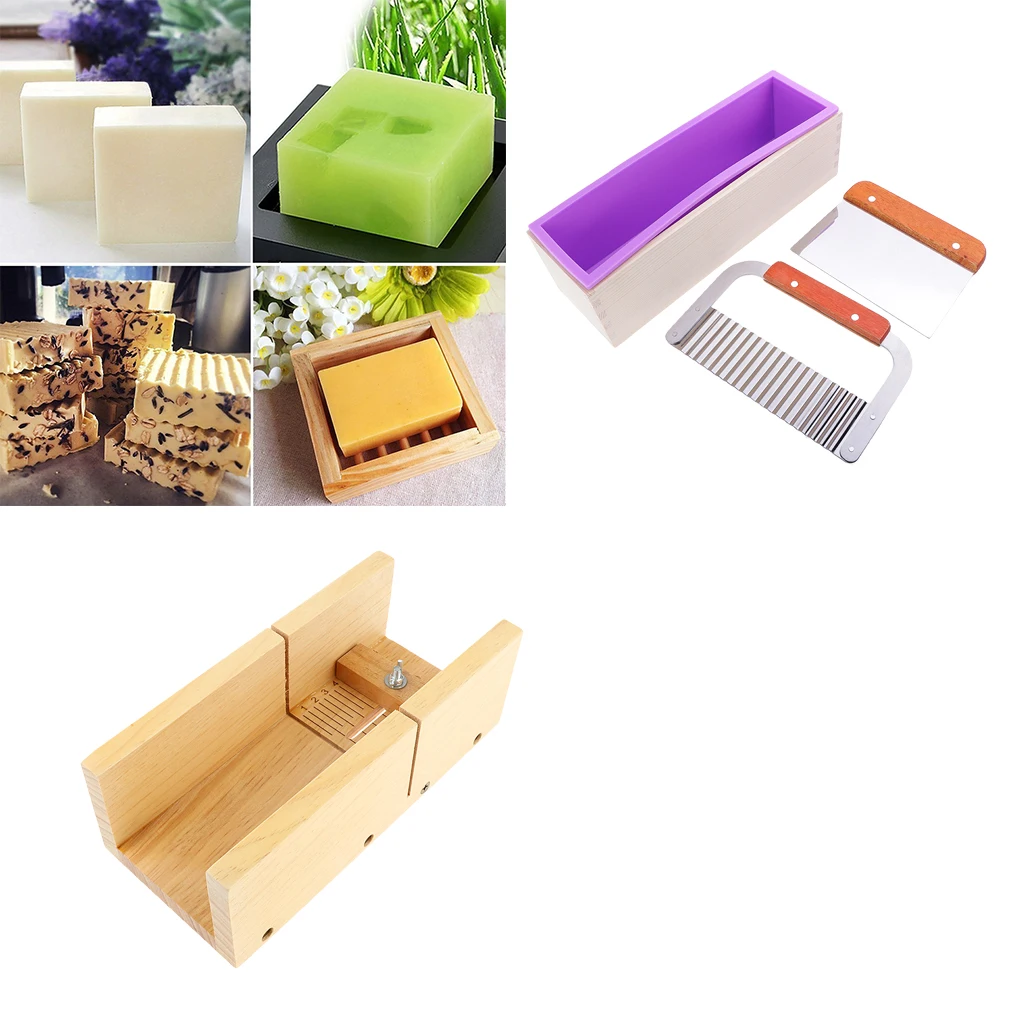 4pcs Silicone Soap Mold Wooden Box Loaf Cake Maker Adjustable Cutter Mould