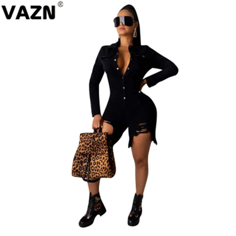 VAZN WYNZ8224 Новая Осенняя новейшая золотая медаль Продавец High Street Lazy casual Young Common длинный рукав женские обтягивающие мини-комбинезоны