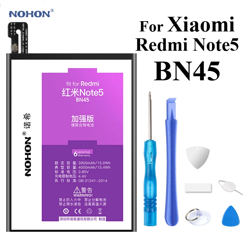 Nohon аккумулятор BN45 для Xiaomi Redmi Note 5 Note5 3900-4000 мАч, литий-полимерные встроенные аккумуляторы большой емкости для Xiaomi Redmi Note5