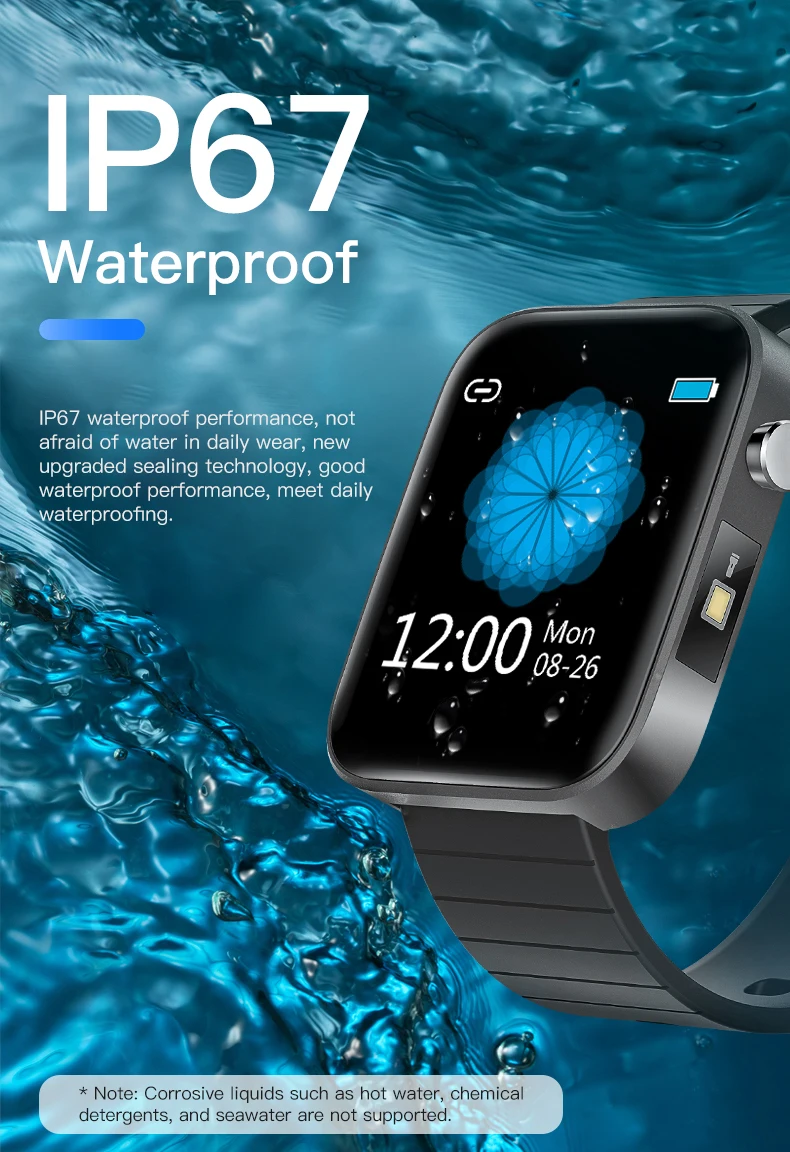 T68 Mens Smart Watches Body Temperature Heart Rate Monitor SPO2 Blutooth Call Flashlight Sports Watch Clock Gift for Men Women