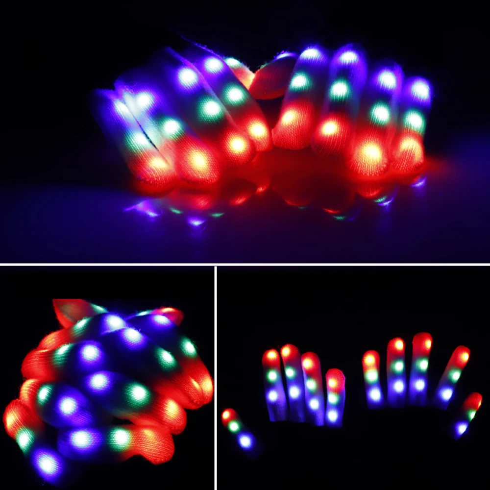 

1 Pair Halloween Lighting Mittens Magic Black luminous Gloves LED Glow Gloves Rave Light Up Flashing Finger Kids Children Toys