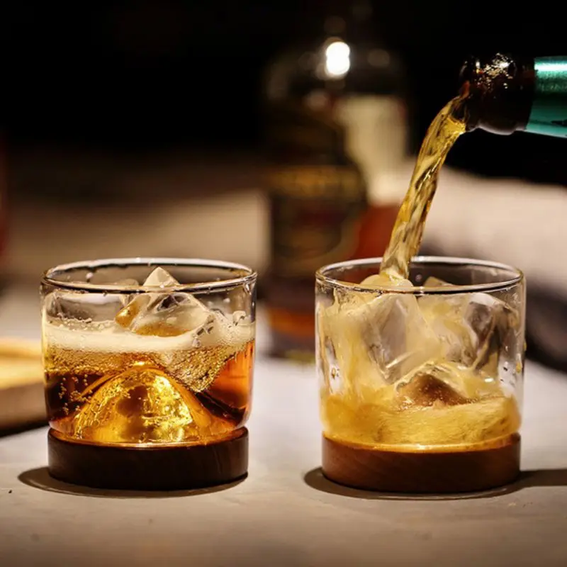 Старомодный стакан ирландского виски стеклянный набор маленькая Гора с деревянной основой уникальный подарок виски Бурбон скотч Lover 4 унций