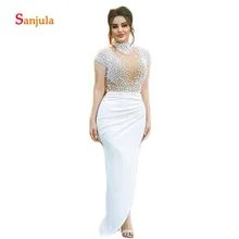 Жемчужные африканские вечерные платья русалки с высоким воротом, длинные с блестящими бусинами, женские вечерние платья с разрезом для ног abendkleider D1216