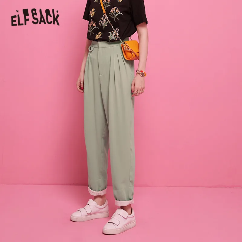 ELFSACK однотонный прямой для женщин Блейзер брюки 2019 осенний цельнокроеный стиль