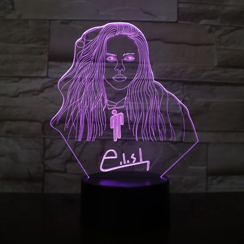 Новинка, 3D лампа Billie Eilish, фигурка для офиса, домашнего декора, настольная лампа для фанатов, подарок на заказ, 3D иллюзия, светодиодный Ночной светильник, лампа