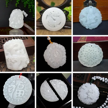 

3A Natural Stone Genuine Handmade Natural White Jadee Carved Dragon Phoenix Pendant Necklace Fashion Carving Pendant Jewelry