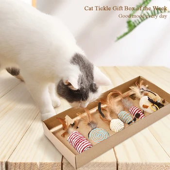 

7pcs/set Pet ToytFeather Bell Funny Cat Toy Molar Fishing Game Stick Pet Toy Gift Box Pet Cat Toy Accessories