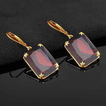 

100% Real 925 Sterling Silver 18K Gold Earrings Garnet Glamour Party Drop Earring Vintage Fine Jewelry For Women Customized Gift