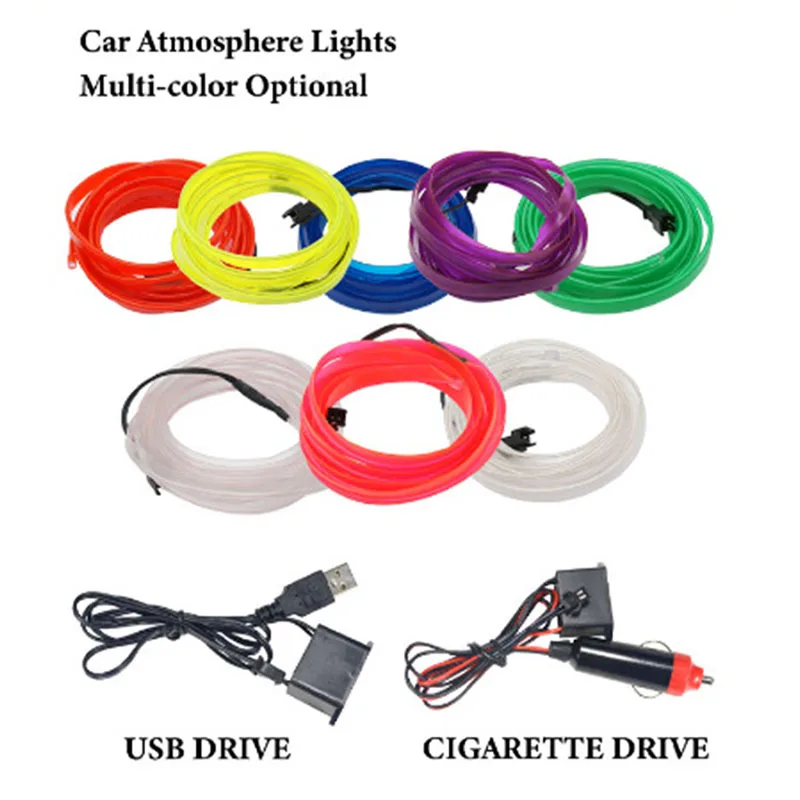 Tira de luces LED para Interior de coche, iluminación de 1M/2M/3M/5M, decoración de guirnalda, cable de cuerda, tubo de luz de neón flexible con unidad USB, gran oferta