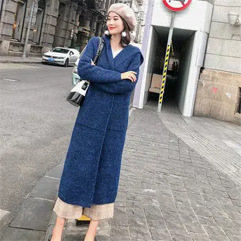 

2020 New Autumn Korean Version Loose Hooded Lazy Wind Knit Cardigan Fashion Windbreaker Jacket Long Sweater Coat Female