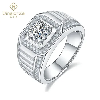 

Cinsionze Men's Luxury Wedding Bands 1.0 Carat Moissanite Ring S925 Sterling Silver Ring 18K White Gold Plated Engagement Rings