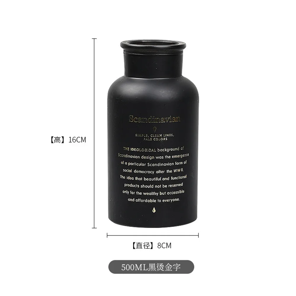black 500ml Скандинавская стеклянная ваза черная белая элегантная сухая Цветочная бутылка шик Ins Скандинавская Цветочная банка для хранения Рождественская вечеринка Декор ваза - Цвет: black 500ml