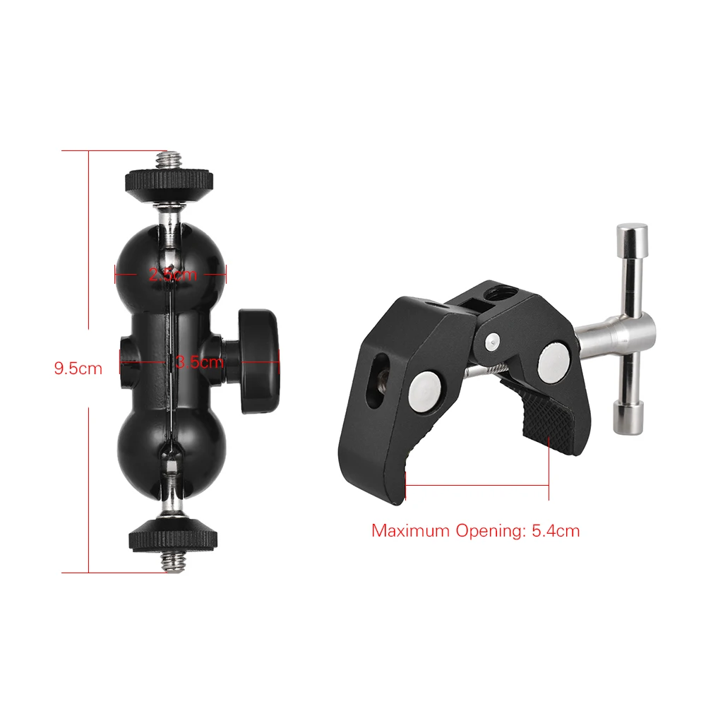 Andoer Multi-functional Double Ball Adapter Dual Ballhead Arm Super Clamp Mount for DSLR Camera LED Video Light External Mic