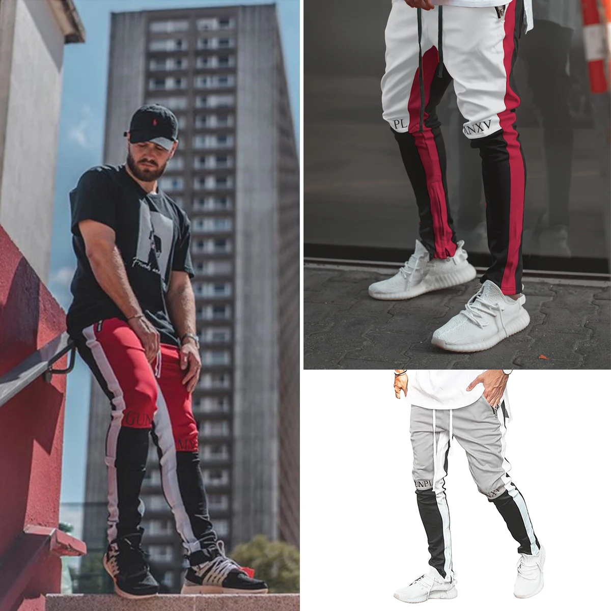 Casual Harem Pants Men Jogger Pants Men Fitness Trousers Male Men's Stitching Slim Zipper Casual Pants Cotton Fitness Pants