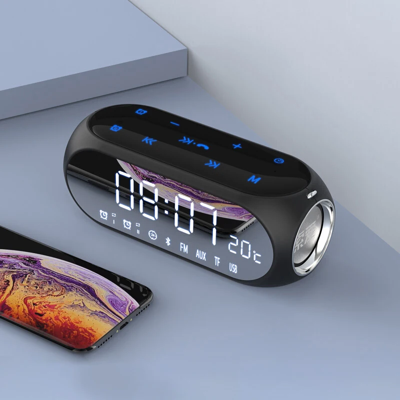 Стерео беспроводной Bluetooth динамик 10 Вт маленький портативный домашний светодиодный экран Будильник fm-радио громкий динамик Бас Сабвуфер Soundbox - Цвет: Black