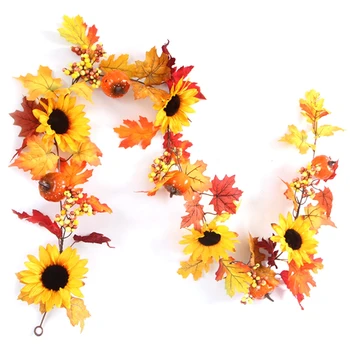 

Autumn Sun Flower Rattan Halloween Door Head Decoration Thanksgiving Maple Leaf Berry Decoration Soft Vine