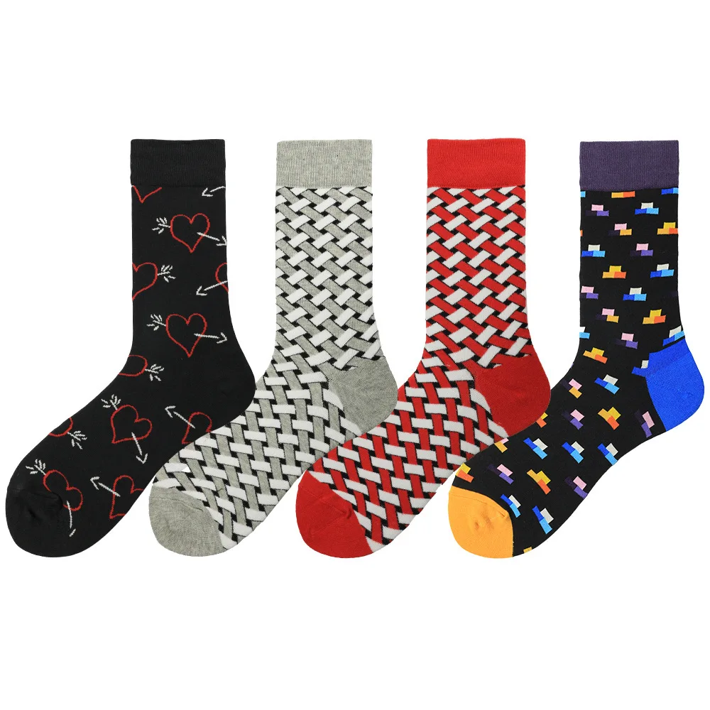Носки, цветные носки с геометрическим принтом, хлопковые носки