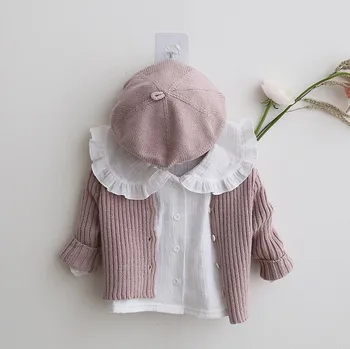 

2020 Spring Korean Baby Girls Cute Sweet Ruffled Collar Long-sleeved Shirt Fold-down Collar Tops kids blouse white