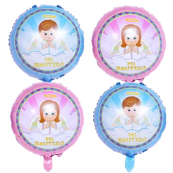 

50pcs/lot 18inch Spanish MI BAUTIZO Blue Pink Angel Boys Girls Foil Balloons Baby Shower Baptism Christening Party Decorations