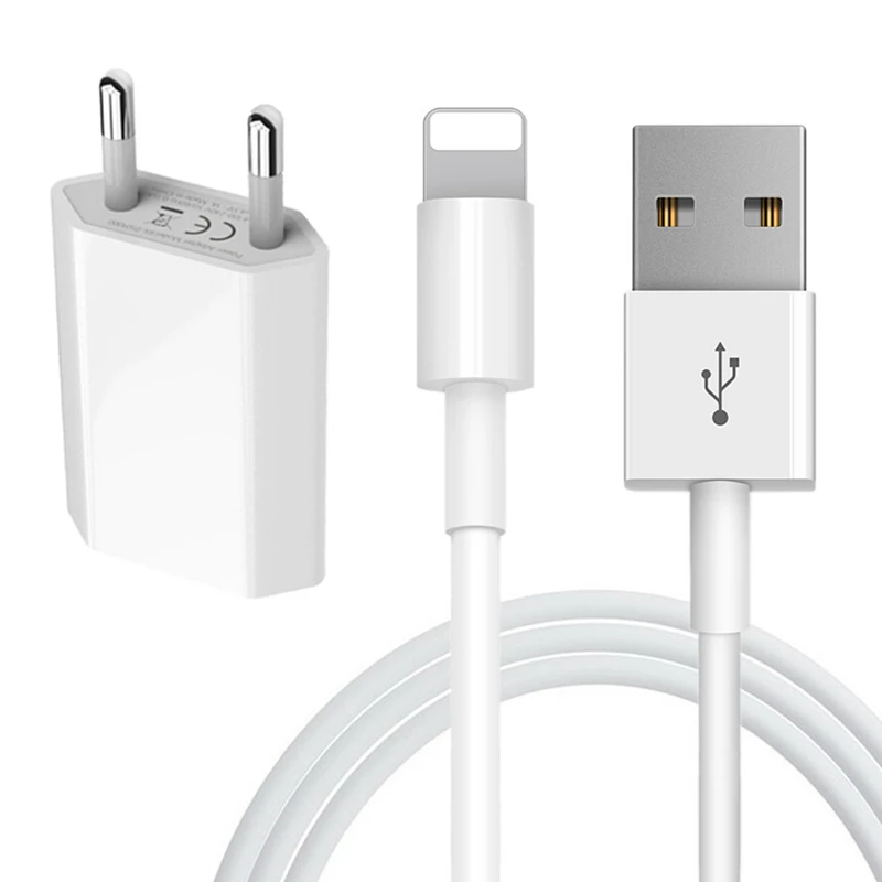 

Kit USB Cable + EU Charger For iPhone 11 Pro 5 6S 6 7 8 Plus X XR XS Max SE 1m USB Charging Cable EU Plug Travel Wall Charger