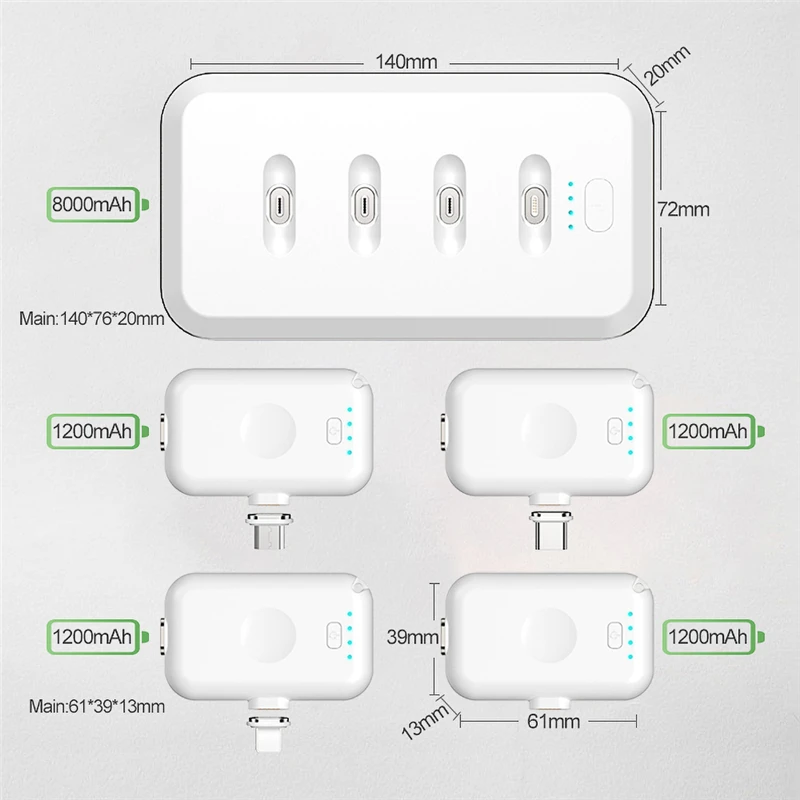 Мини Магнитный внешний аккумулятор для iPhone Micro USB Тип C 1200 мАч мини магнитное
