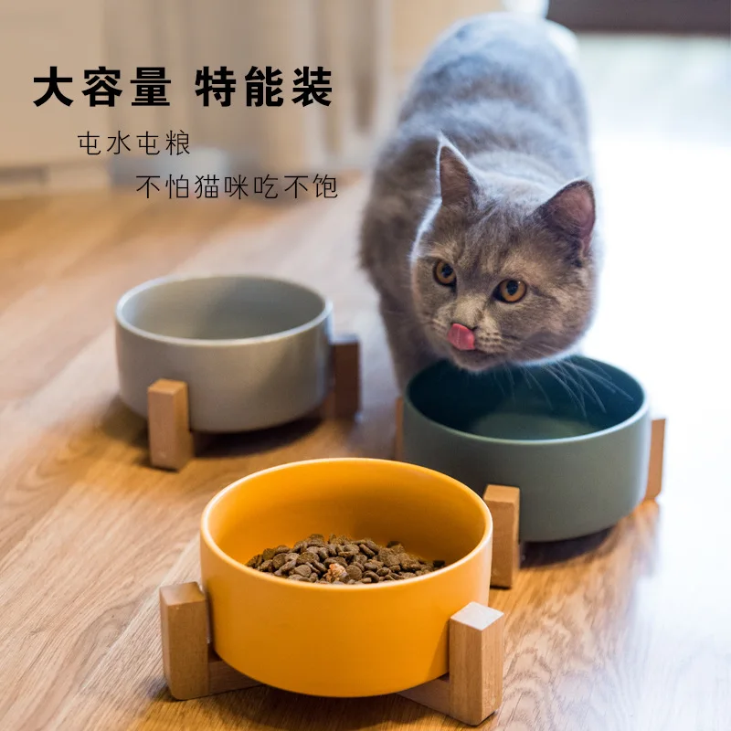 [] Миска для кошек, миска для еды gato negro fan wan, миска для собак, миска для кошек, деревянная подставка, миска для кормления воды, керамическая миска для домашних животных