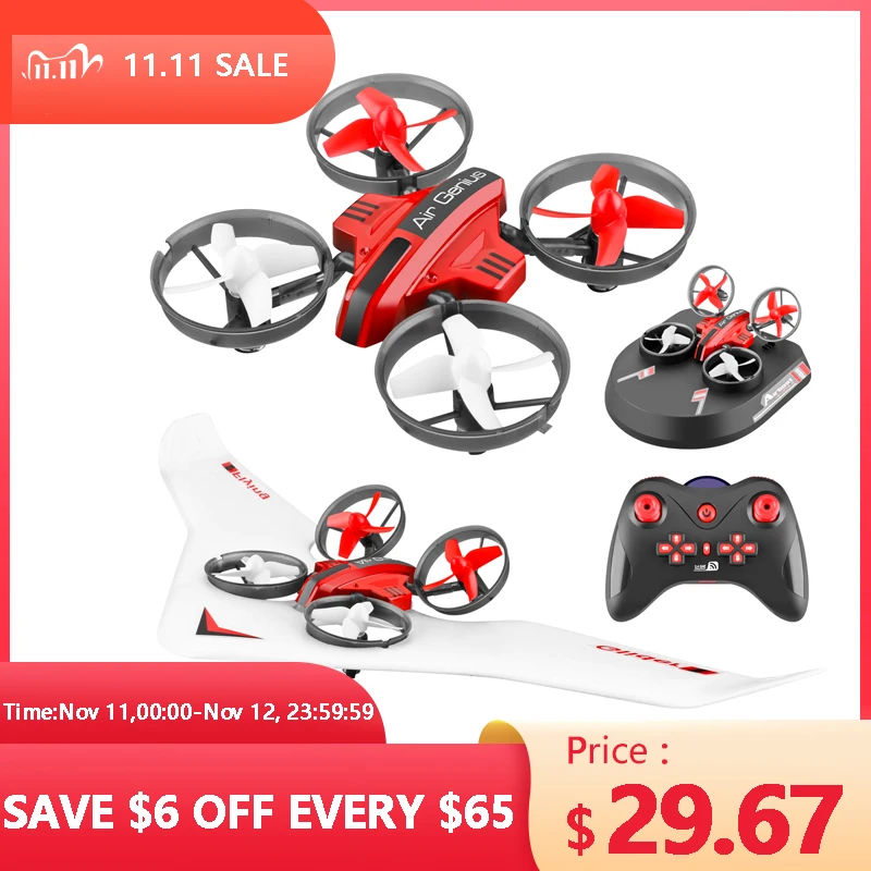 

Kids DIY Fixed Wing 3 In 1 Electric Wireless Control RC Glider Model Toy 2.4G Land Sky Mode Remote Control RC Drone Hovercraft