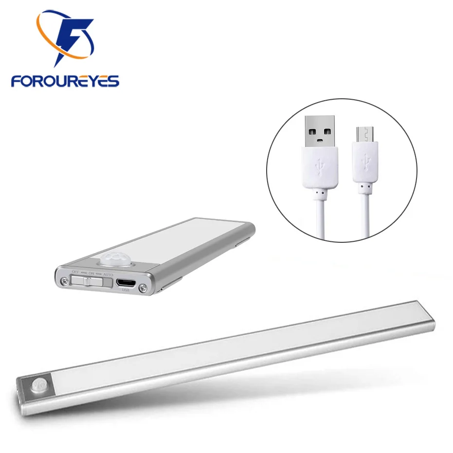 Ultra-Thin Night Light 12/23.5/40cm LED Under Cabinet Lights PIR Motion Sensor USB Rechargeable Lamp For Kitchen
