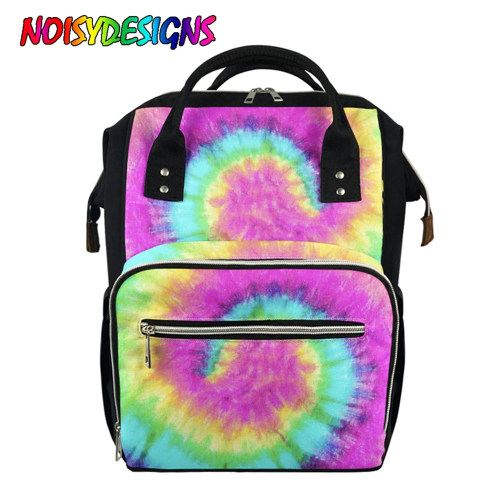 

NOISYDESIGNS 2020 New Arrival Durable Diaper Bag Tie Dye Pattern Printing Large Muti-functional Bag With Zipper Travel Mommy Bag