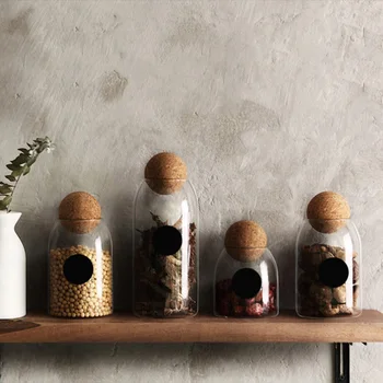 

1200ML Transparent Glass Storage Tank Borosilicate Glass Sealed Cans Food Grains Container with Cork (Round Ball, L)