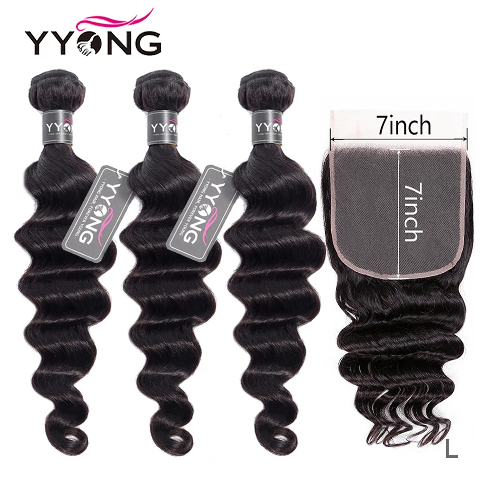 

YYONG Brazilian Loose Deep Wave Bundles With 7x7 Closure, Remy Human Hair Free Part 7x7 Closure And Bundles Can Be Bleached