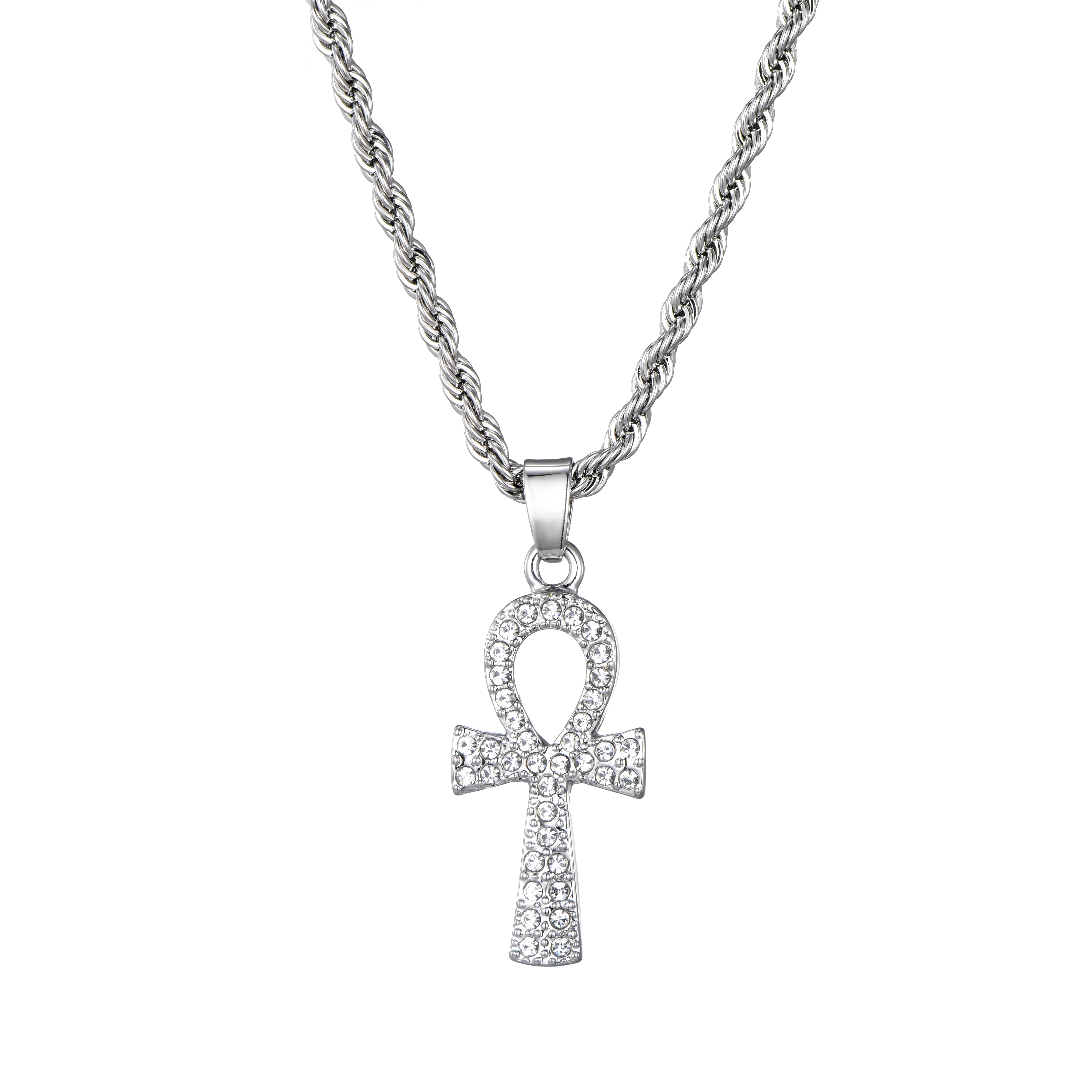 Крест сплав льдом из кристаллов Ankh Bling кулон для мужчин ключ жизни Египетский Шарм Ожерелье Веревка Цепь хип хоп ювелирные изделия