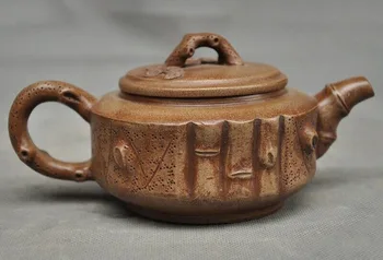 

wedding decoration 7"Old Chinese Yixing Zisha pottery carved bamboo Pine tree Teapot pot Tea Maker