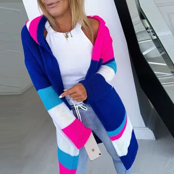 

coats Women Fashion Casual Patchwork Long Sleeve Knit Sweater Cardigans Hooded new coats and jackets women