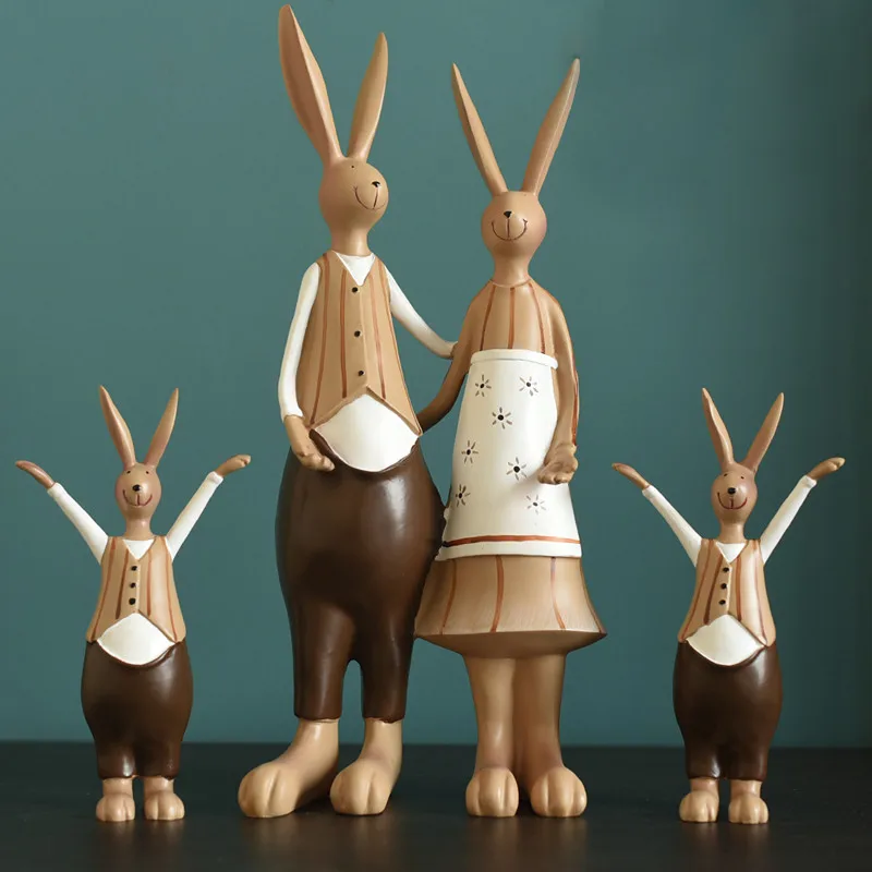 [hht] Nordic Modern Rabbit Family Sculpture Ornaments Resin Crafts Home Decoration Rabbits